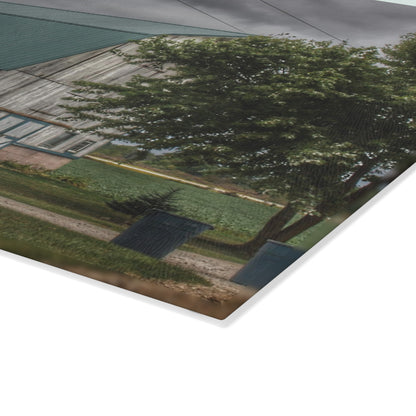 U R There Photography Bristol Road White II Rustic Farmhouse Tempered-Glass Cutting Board