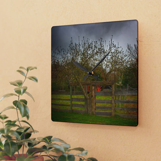 U R There Photography Castle Road Tree Fence Rustic Farmhouse Acrylic Analog Wall Clock