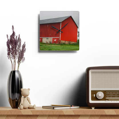 U R There Photography Brown Road Horse Barn II Rustic Farmhouse Acrylic Analog Wall Clock