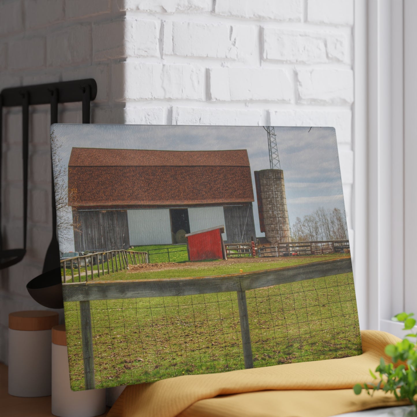 U R There Photography North Vassar Road Grey Rustic Farmhouse Tempered-Glass Cutting Board