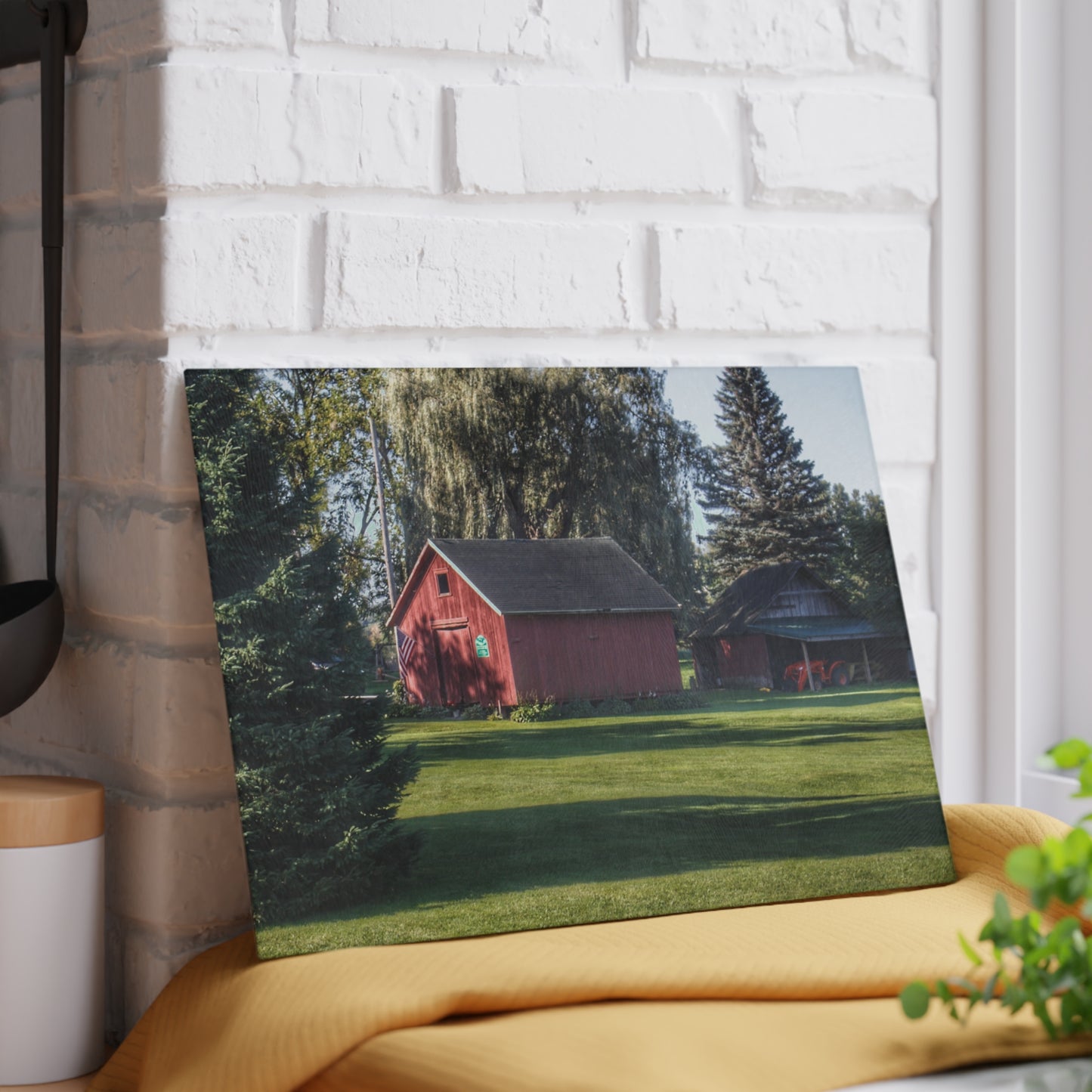 U R There Photography Rochester Road Mini-Reds Rustic Farmhouse Tempered-Glass Cutting Board