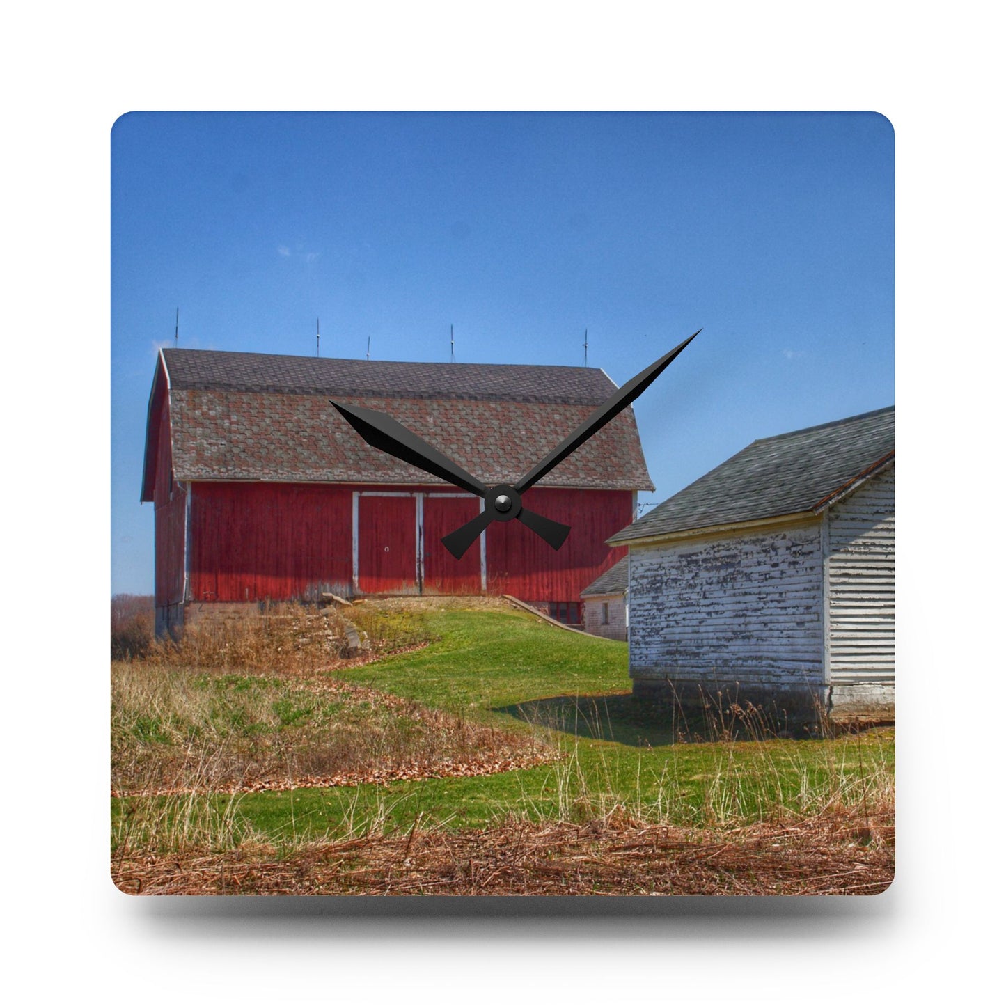 U R There Photography Colwood Hidden Red and Little White Rustic Farmhouse Wall Clock