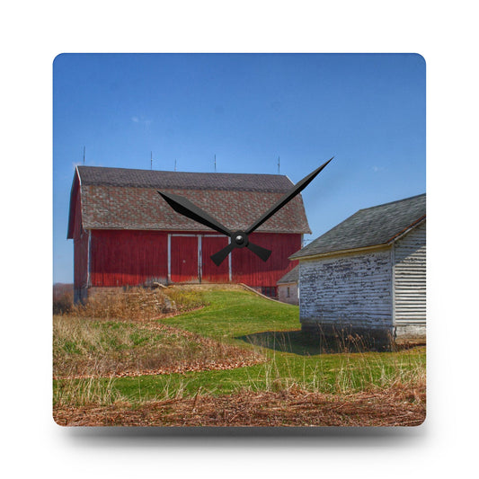 Hurd Corners Red and Little White Rustic Farmhouse Wall Clock 10.75'' × 10.75'' (Square)