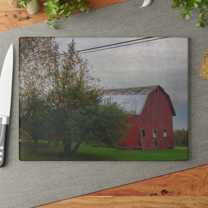 U R There Photography Perry Road Tilted Red Rustic Farmhouse Tempered-Glass Cutting Board