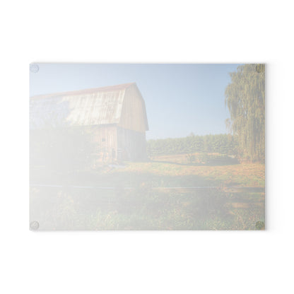 U R There Photography Snover Golden Grey Rustic Farmhouse Tempered-Glass Cutting Board