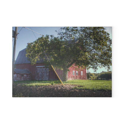 U R There Photography Rochester Road Hidden Red Rustic Farmhouse Tempered-Glass Cutting Board 8"x 11"