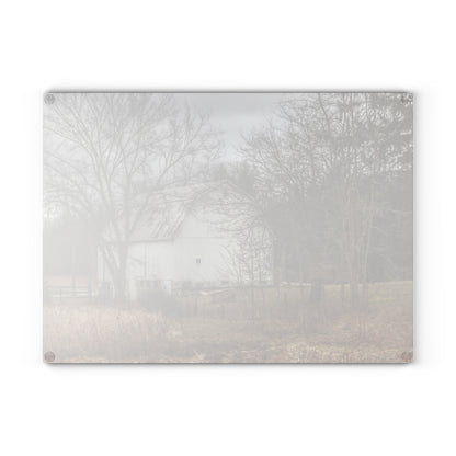 U R There Photography Oakwood Road White II Rustic Farmhouse Tempered-Glass Cutting Board
