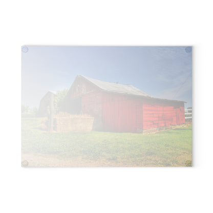 U R There Photography Marlette Road Saltbox Red Rustic Farmhouse Tempered-Glass Cutting Board
