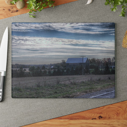 U R There Photography Burnside Road Grey Blues Rustic Farmhouse Tempered-Glass Cutting Board 8"x 11"