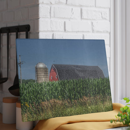 U R There Photography North Lake Pleasant Red Above the Corn Rustic Farmhouse Tempered-Glass Cutting Board