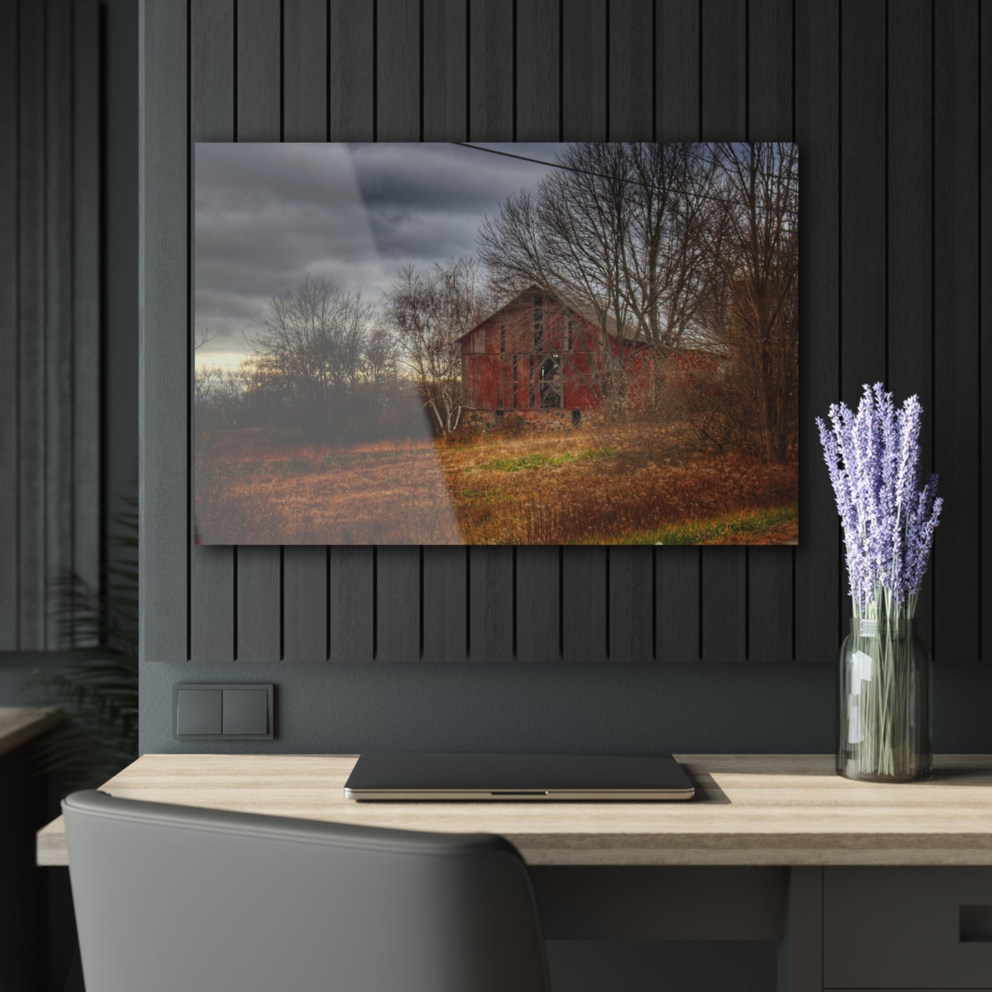 U R There Photography December Fieldstone Red Rustic Farmhouse Acrylic Wall Print