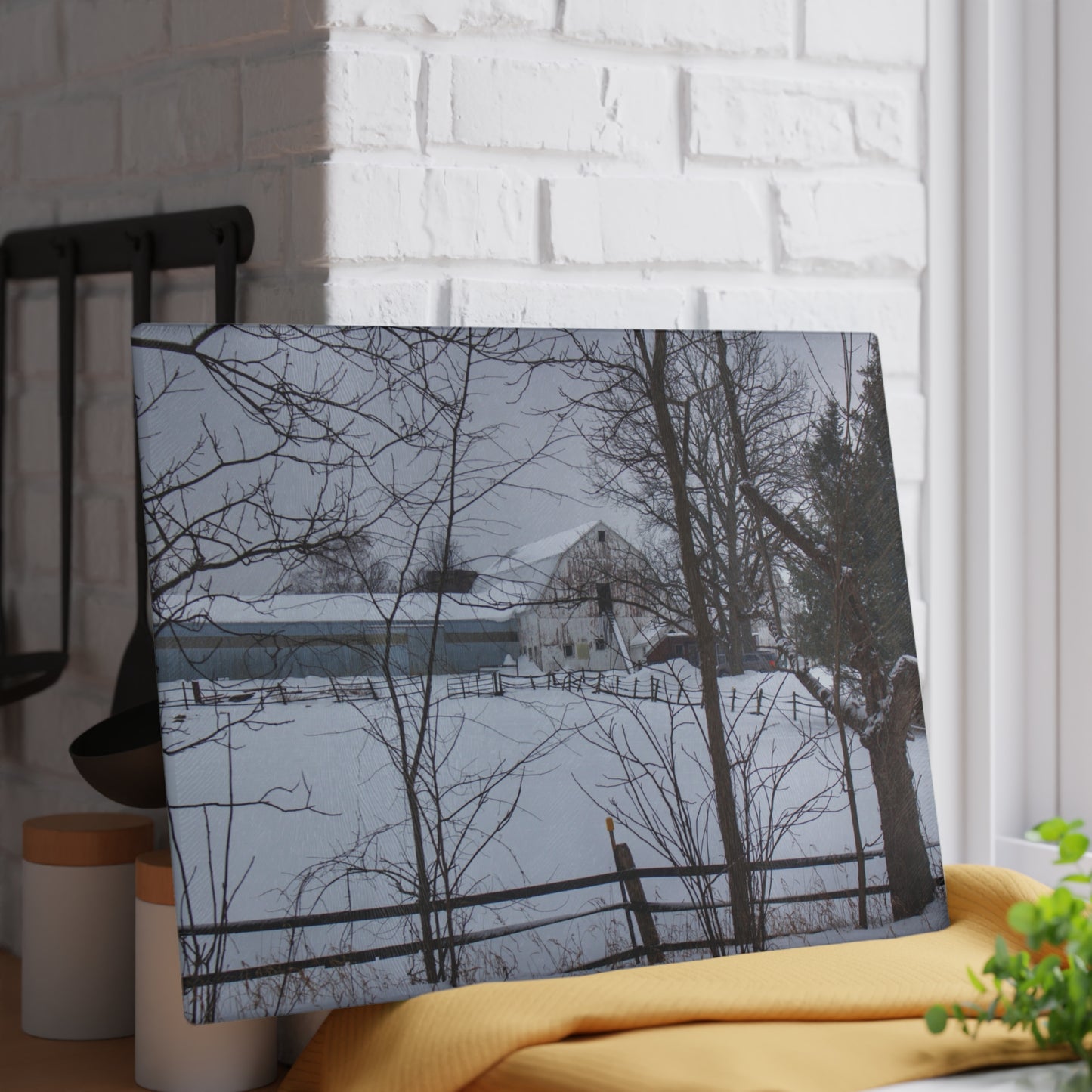 U R There Photography Oakwood Hidden White Rustic Farmhouse Tempered-Glass Cutting Board