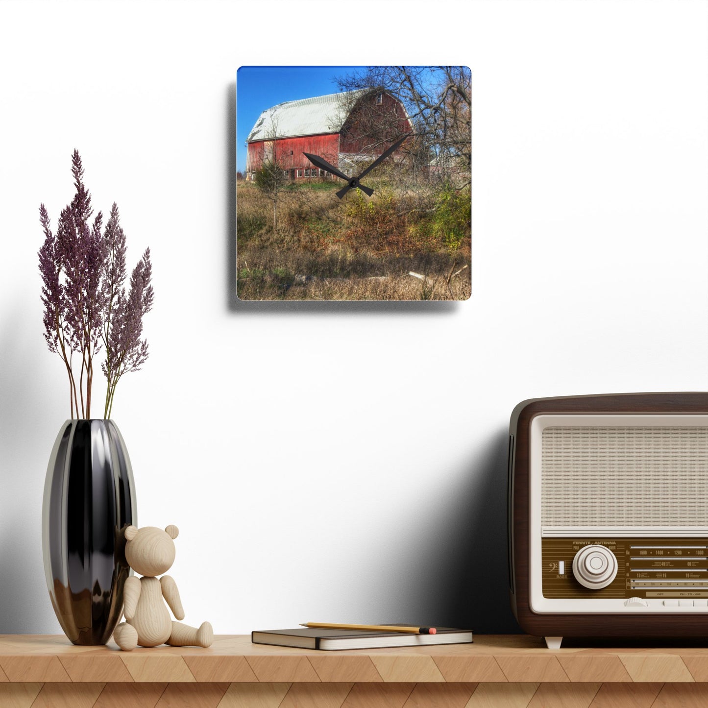 U R There Photography Hadley Red I Rustic Farmhouse Acrylic Analog Wall Clock