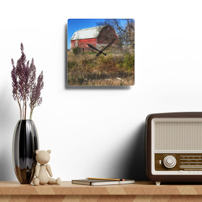 U R There Photography Hadley Red I Rustic Farmhouse Acrylic Analog Wall Clock