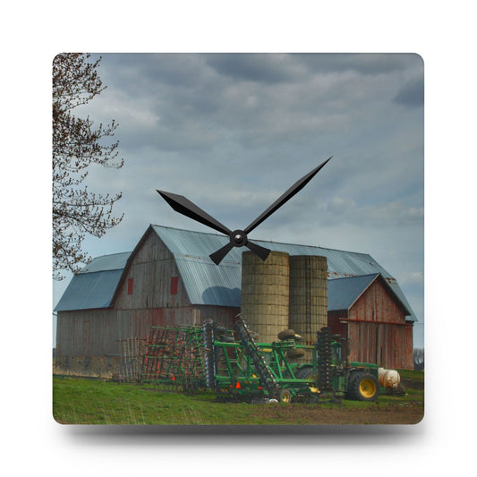 Snover Road Red I Rustic Farmhouse Acrylic Analog Wall Clock 10.75'' × 10.75'' (Square)