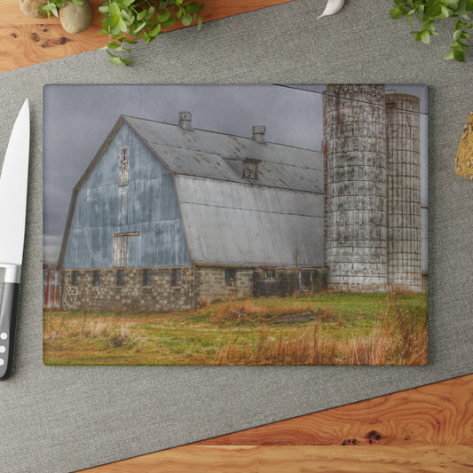 U R There Photography Daley Road Grey III Rustic Farmhouse Tempered-Glass Cutting Board