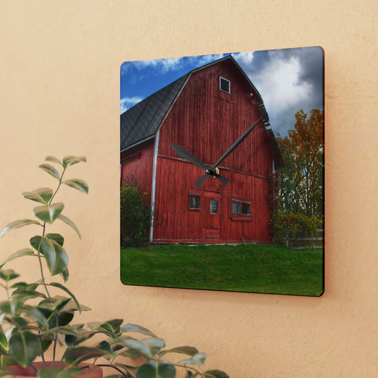 U R There Photography Hegal Road Old Red II Rustic Farmhouse Acrylic Analog Wall Clock