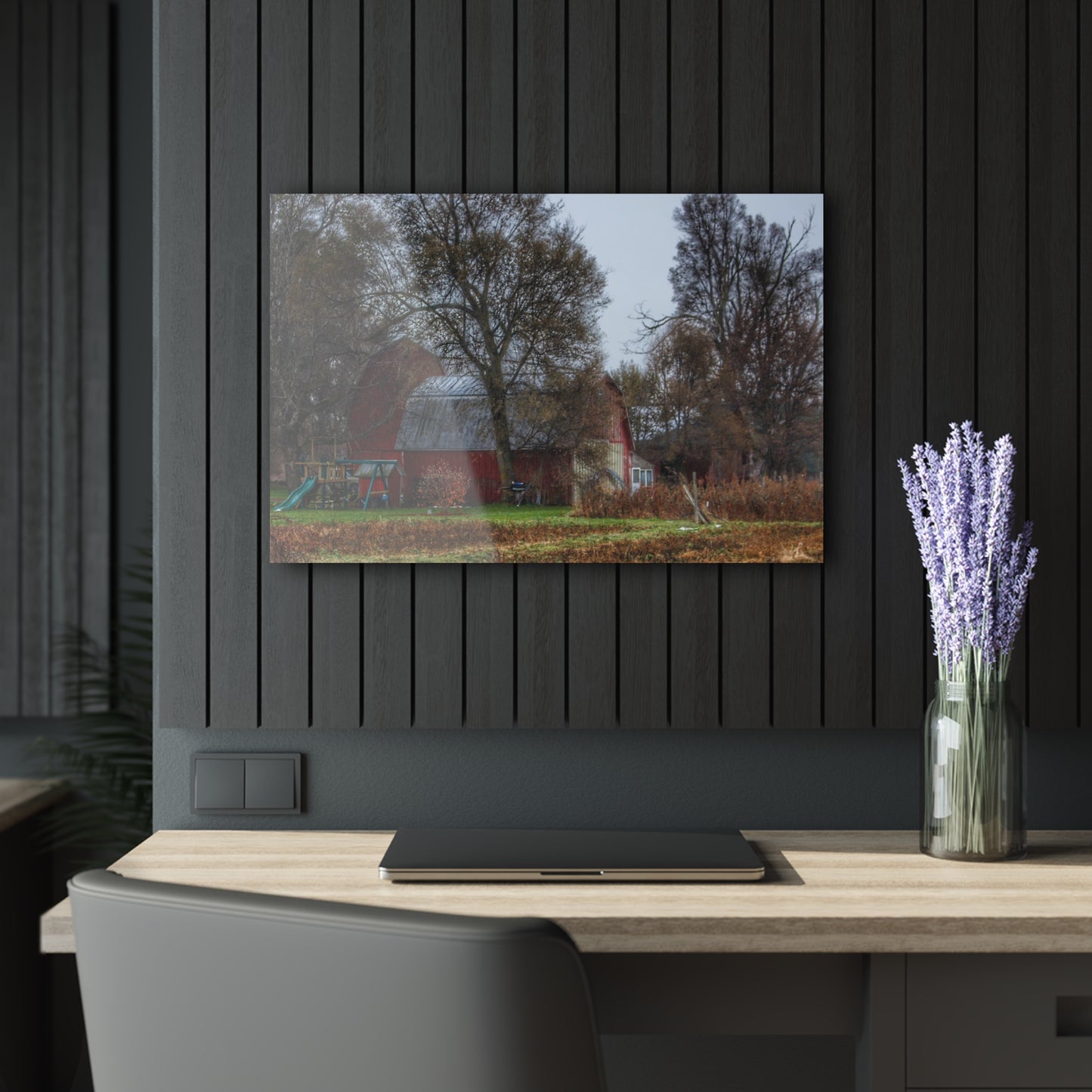 U R There Photography Dryden Road Reds and Playscape Rustic Farmhouse Acrylic Wall Print