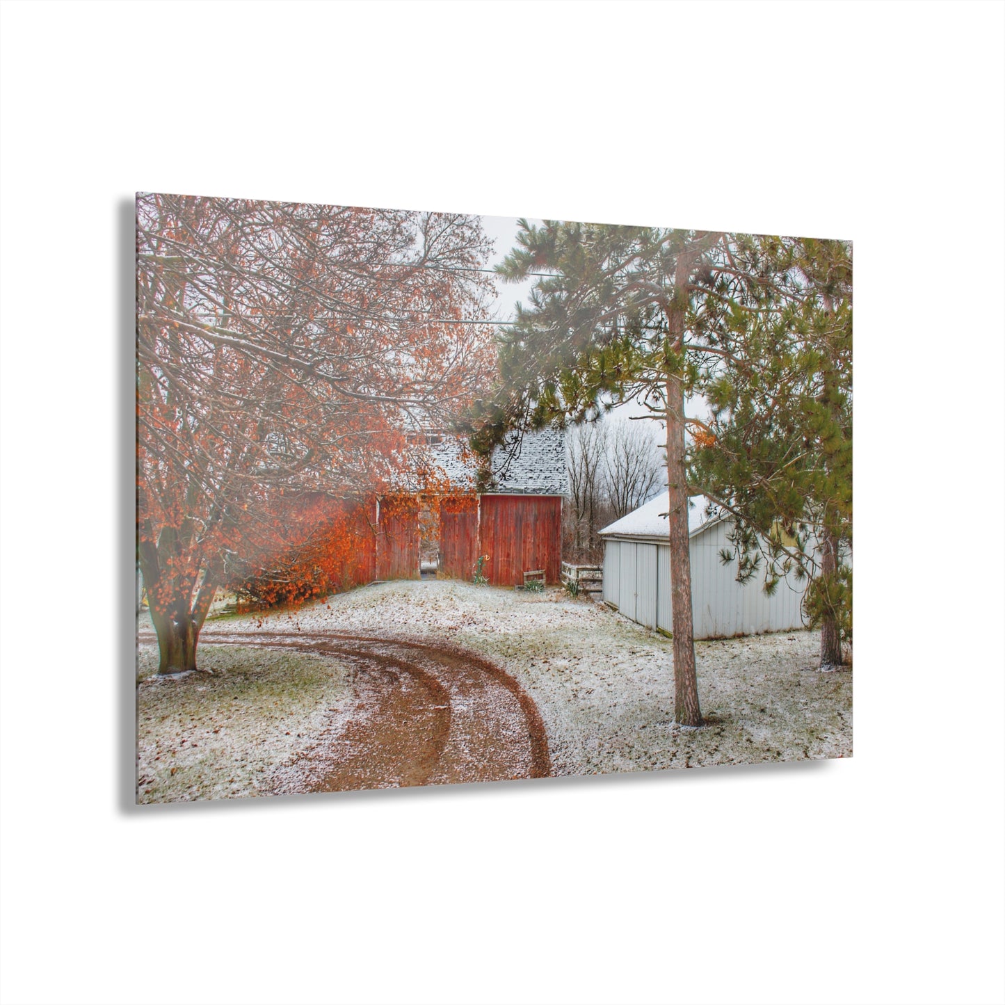 U R There Photography North Lake Pleasant Road Hidden Red Rustic Farmhouse Acrylic Wall Print