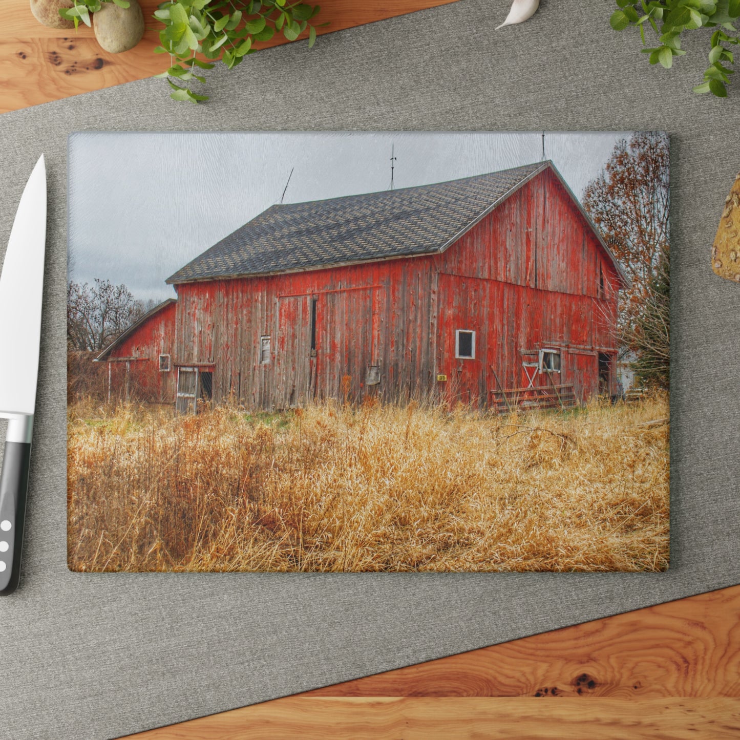 U R There Photography Harrington Road Red Rustic Farmhouse Tempered-Glass Cutting Board