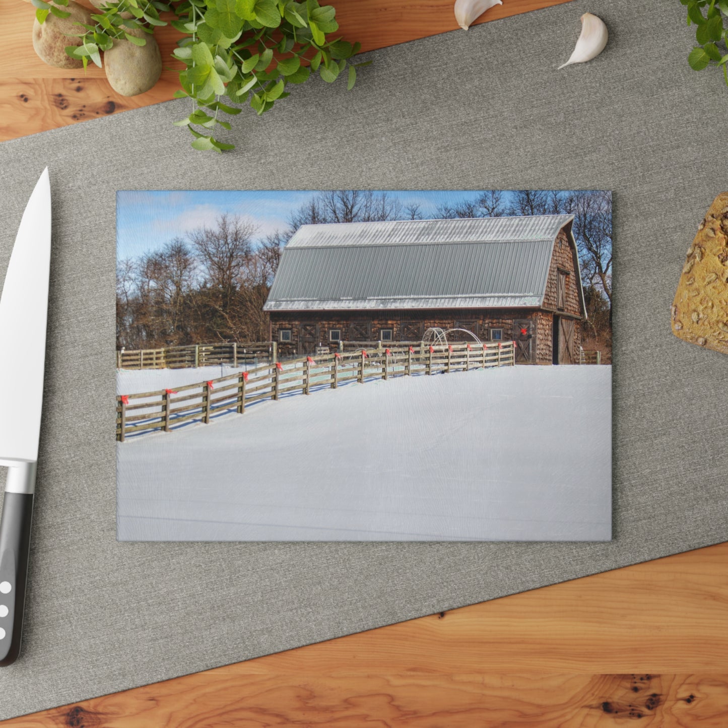 U R There Photography Morgan Lanes Cedar Shake Barn Rustic Farmhouse Tempered-Glass Cutting Board