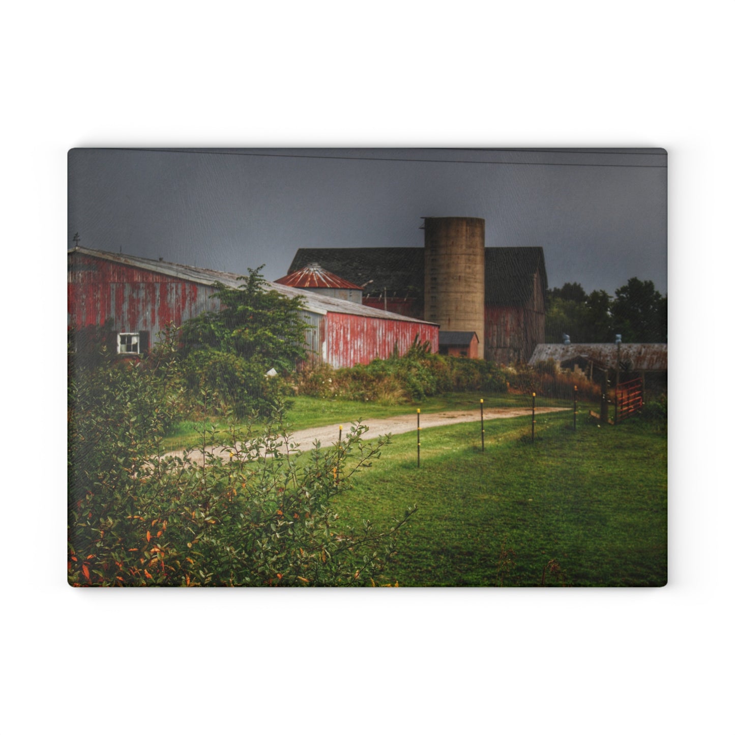 U R There Photography Path of Barns Rustic Farmhouse Tempered-Glass Cutting Board