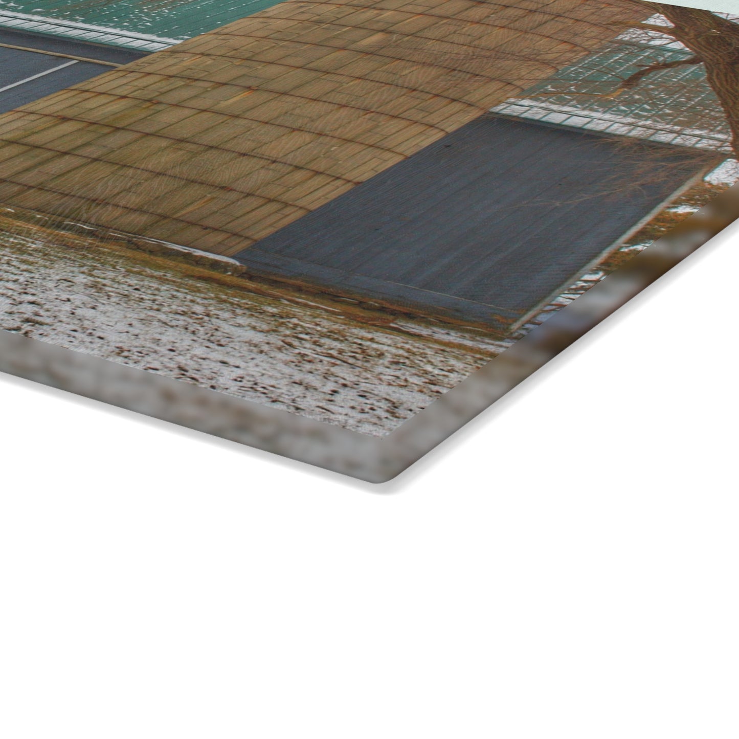 U R There Photography Hollow Corners Grey and Silo Rustic Farmhouse Tempered-Glass Cutting Board