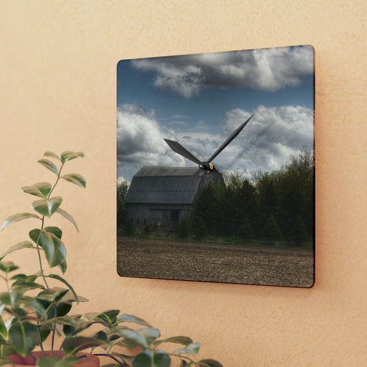 U R There Photography Sandusky Grey in the Pines Rustic Farmhouse Acrylic Analog Wall Clock