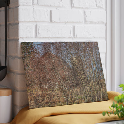U R There Photography Otter Lake Hidden Red Rustic Farmhouse Tempered-Glass Cutting Board