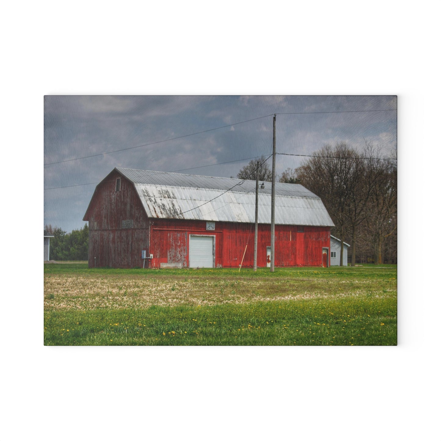 U R There Photography Coldwater Road Red I Rustic Farmhouse Tempered-Glass Cutting Board