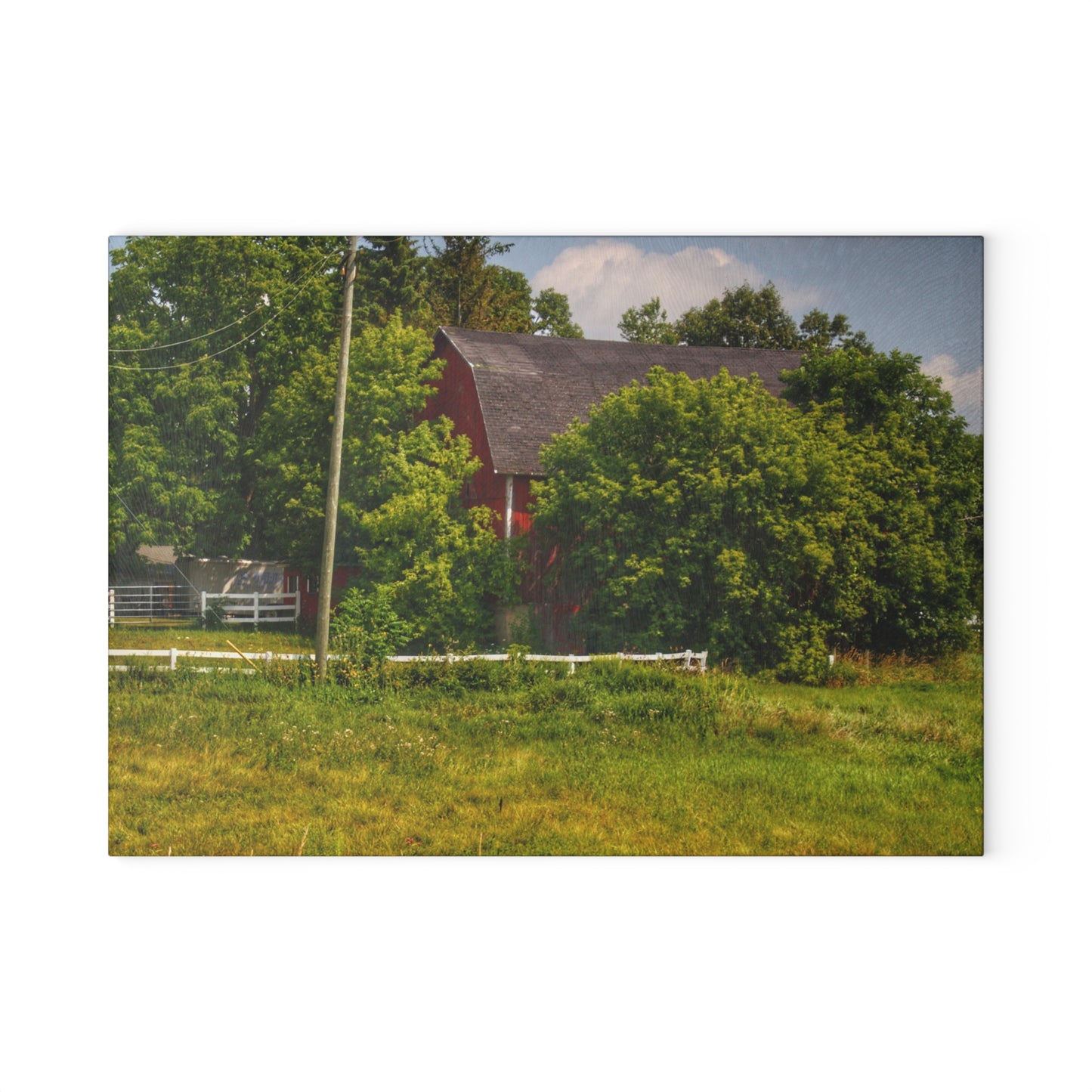 U R There Photography Hidden Red Beyond the Fence Rustic Farmhouse Tempered-Glass Cutting Board