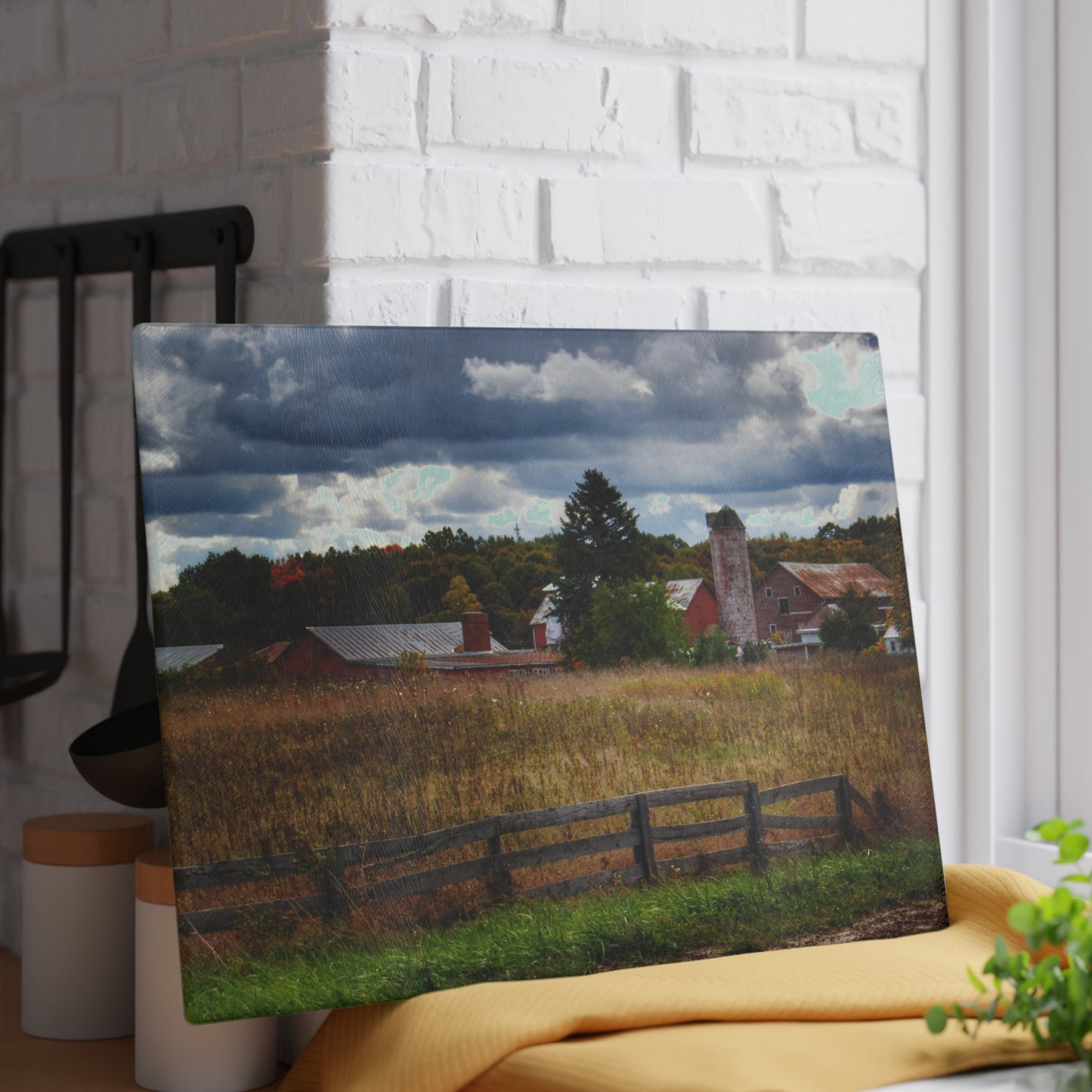 U R There Photography Baldwin Road Farm Rustic Farmhouse Tempered-Glass Cutting Board