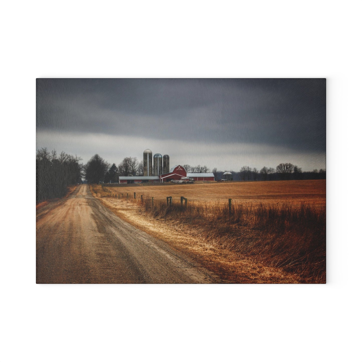 U R There Photography Across the Field on Daley Road Rustic Farmhouse Tempered-Glass Cutting Board