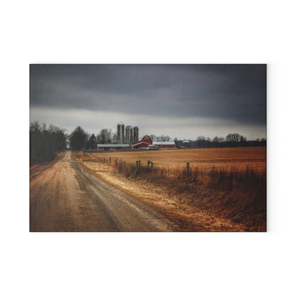 U R There Photography Across the Field on Daley Road Rustic Farmhouse Tempered-Glass Cutting Board