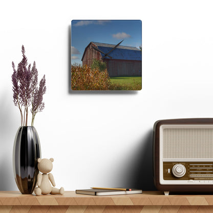 U R There Photography Croswell Fargo Road Red Rustic Farmhouse Acrylic Analog Wall Clock