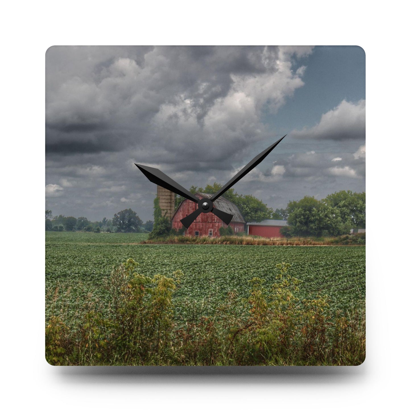 U R There Photography Church Road Red Rustic Farmhouse Acrylic Analog Wall Clock
