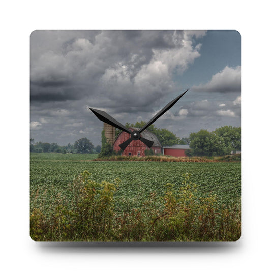 Church Road Red Rustic Farmhouse Acrylic Analog Wall Clock 10.75'' × 10.75'' (Square)