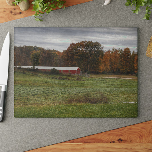 U R There Photography Bronson Lake Hidden Red I Rustic Farmhouse Tempered-Glass Cutting Board