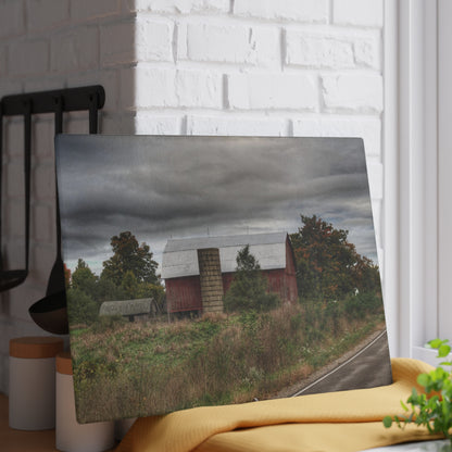 U R There Photography Columbiaville Red in Fall I Rustic Farmhouse Tempered-Glass Cutting Board