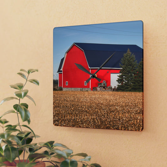 U R There Photography Kirk Road Modern Red Rustic Farmhouse Acrylic Analog Wall Clock