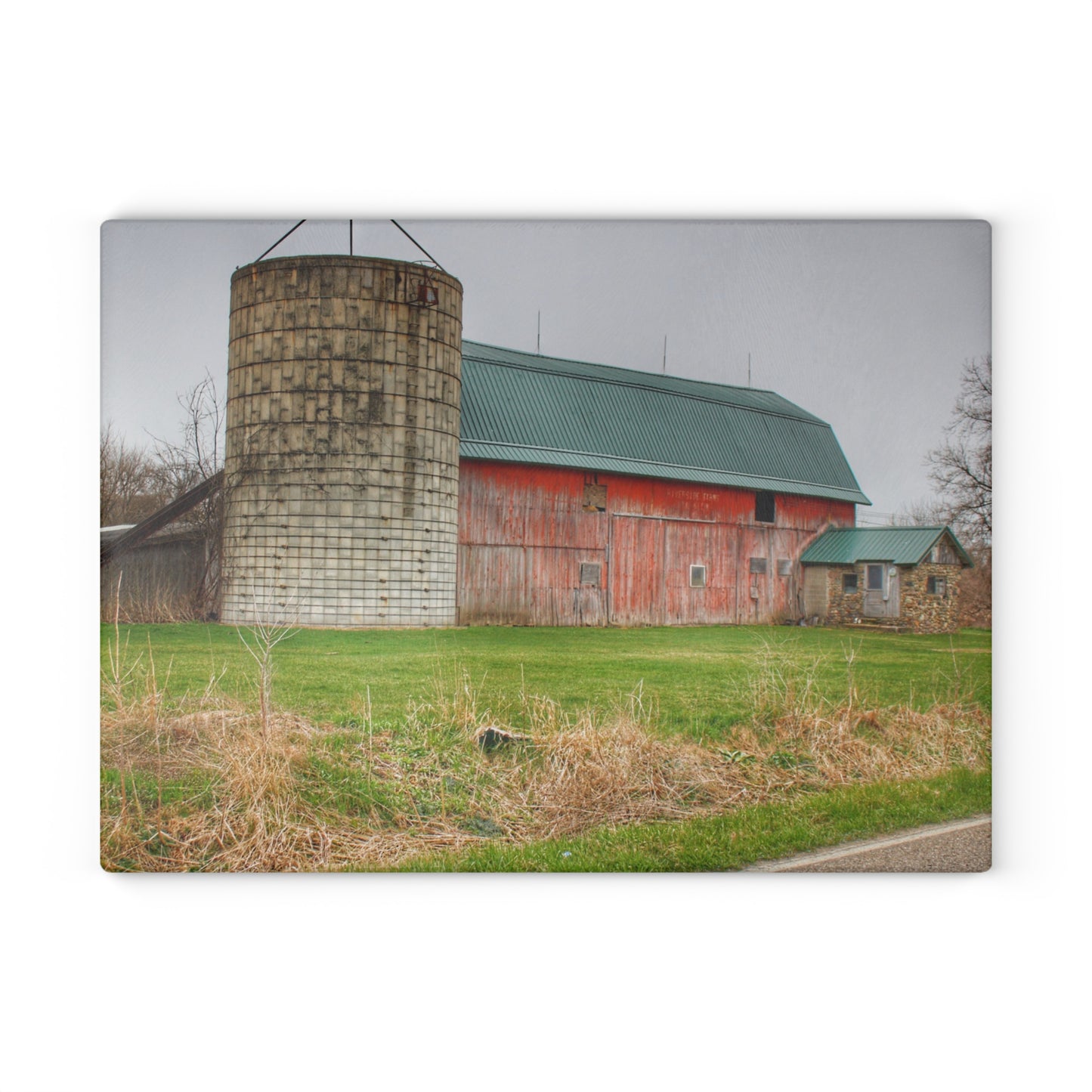 U R There Photography Plumb Creek Road Red I Rustic Farmhouse Tempered-Glass Cutting Board