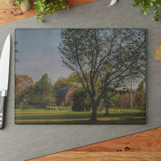 U R There Photography Belle River Red II Rustic Farmhouse Tempered-Glass Cutting Board