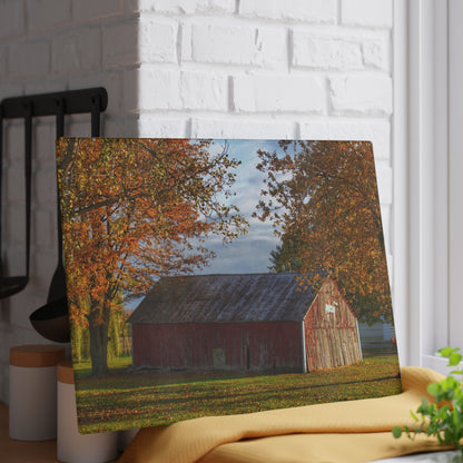 U R There Photography Marlette Road Fall Red Rustic Farmhouse Tempered-Glass Cutting Board