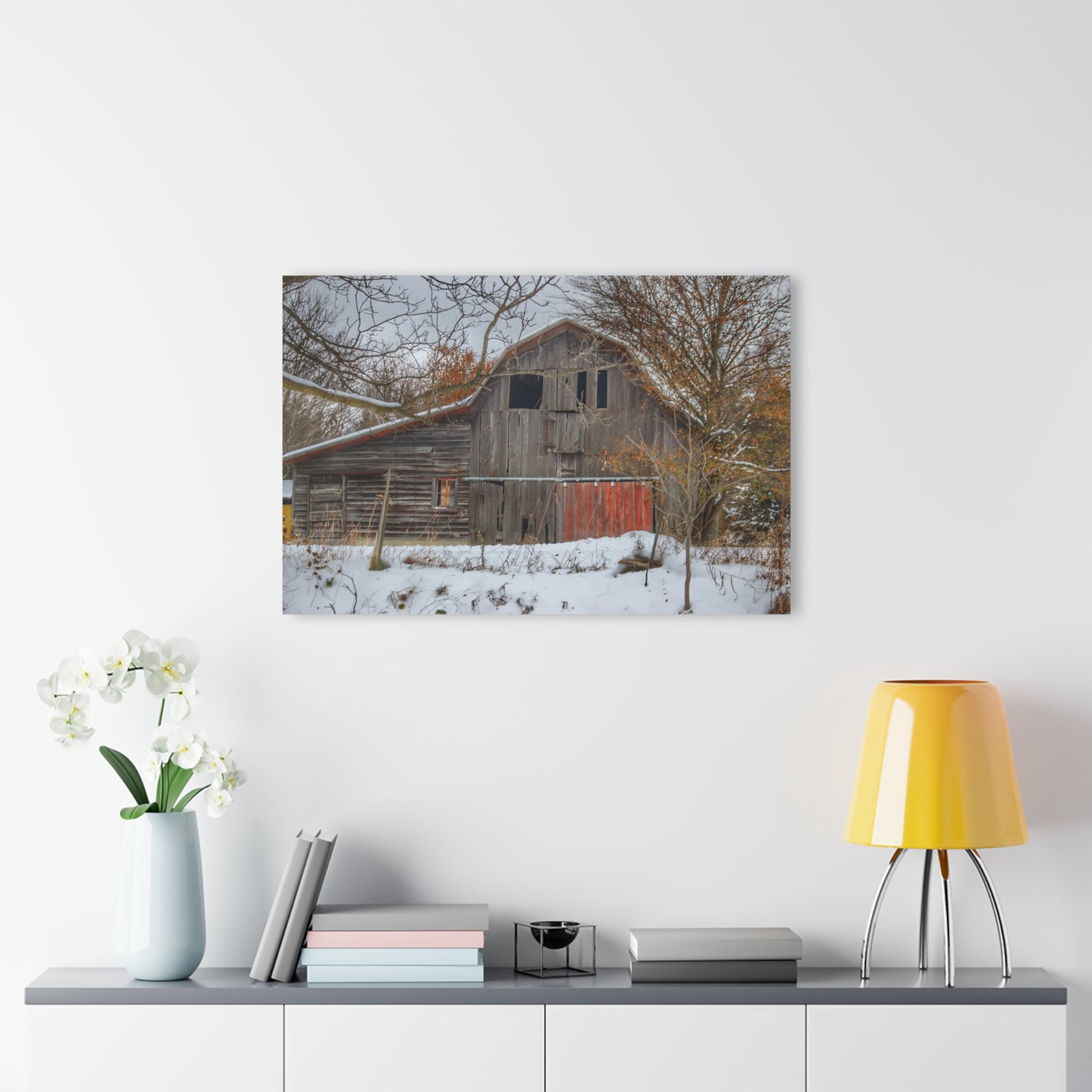 U R There Photography Hayes Road Grey in Winter I Rustic Farmhouse Acrylic Wall Print
