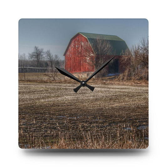 Bowers Road Goodland Red Rustic Farmhouse Acrylic Analog Wall Clock 10.75'' × 10.75'' (Square)