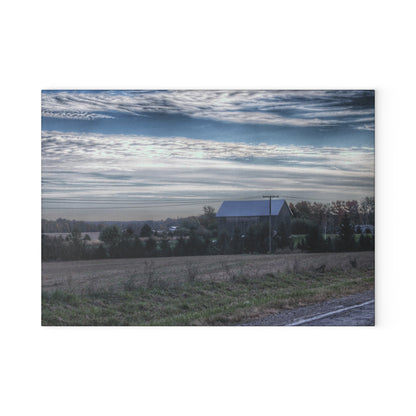 U R There Photography Burnside Road Grey Blues Rustic Farmhouse Tempered-Glass Cutting Board 8"x 11"