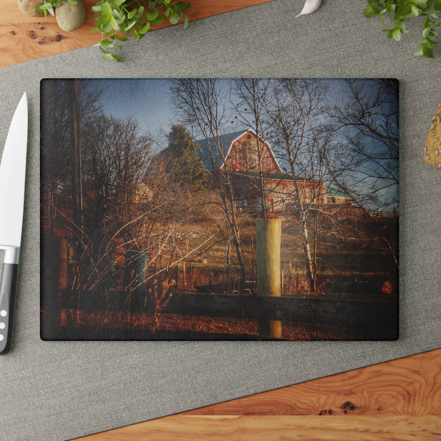 U R There Photography Marathon Road Hillside Red II Rustic Farmhouse Tempered-Glass Cutting Board