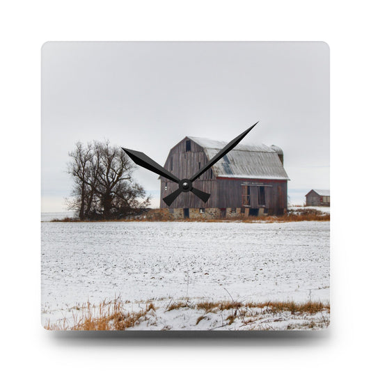 Frenchline Road Grey in Winter Rustic Farmhouse Acrylic Analog Wall Clock 10.75'' × 10.75'' (Square)