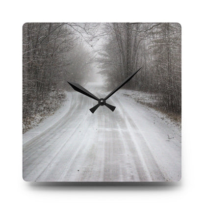 U R There Photography Cold Country Roads Rustic Farmhouse Acrylic Analog Wall Clock