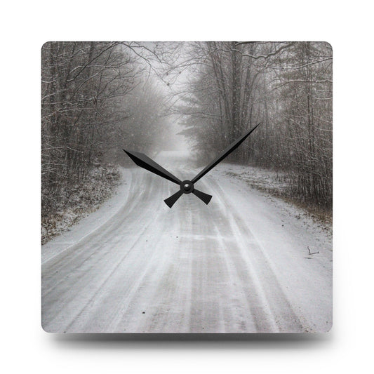Cold Country Roads Rustic Farmhouse Acrylic Analog Wall Clock 10.75'' × 10.75'' (Square)